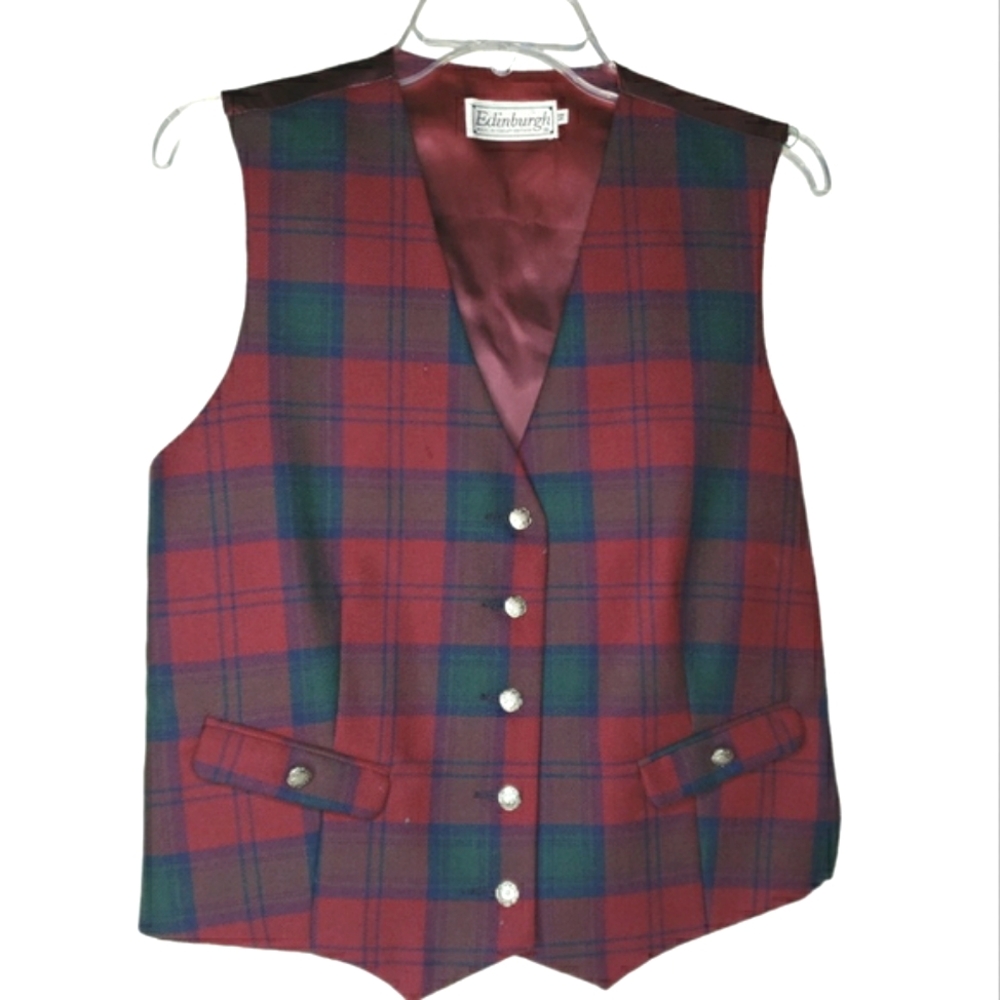Edinburgh Red Tartan New Wool Plaid Embosed Buttons Holiday Academia Photos UK14